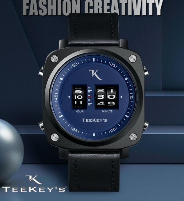 TEEKEYS TK3163 Men Luxury Brand Rolling Time Leather Watch