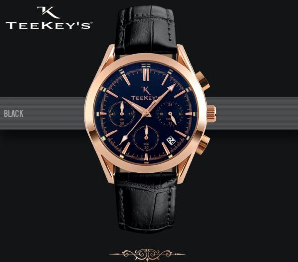 TEEKEYS TK3165 Men Luxury Brand Chronograph and Date Leather Watch - Black