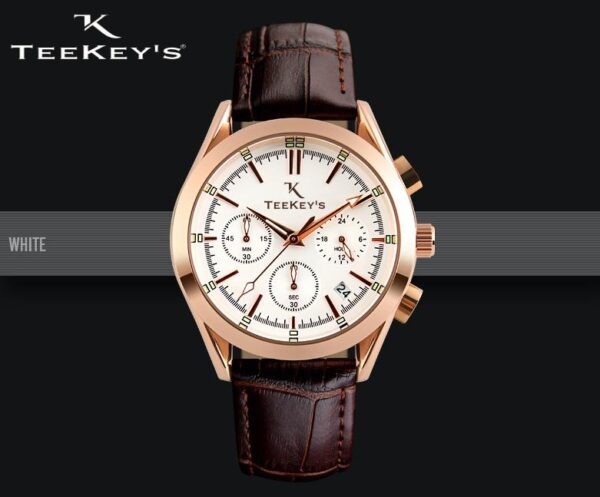 TEEKEYS TK3165 Men Luxury Brand Chronograph and Date Leather Watch - White