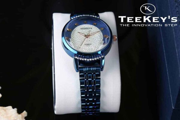 TEEKEYS TK7140 Women Luxury Brand Stainless steel with White Stones Watch.