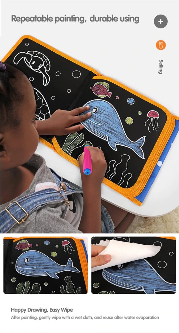 Tumama children's Portable Drawing Board Book DIY Blackboard Painting Repeatable Coloring Book