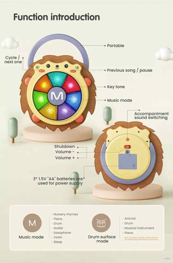 Tumama TM139 Plush Hand Drum Baby Musical Instrument - Image 3