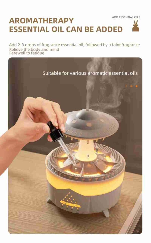 UFO Raindrop Aroma Diffuser Air Humidifier - With LED Light and Remote - Image 2