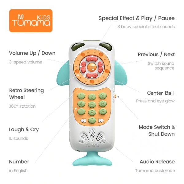 Tumama Kids Baby Whale Mobile Phone Remote Control - Touch screen -Musical Flashing - Image 3