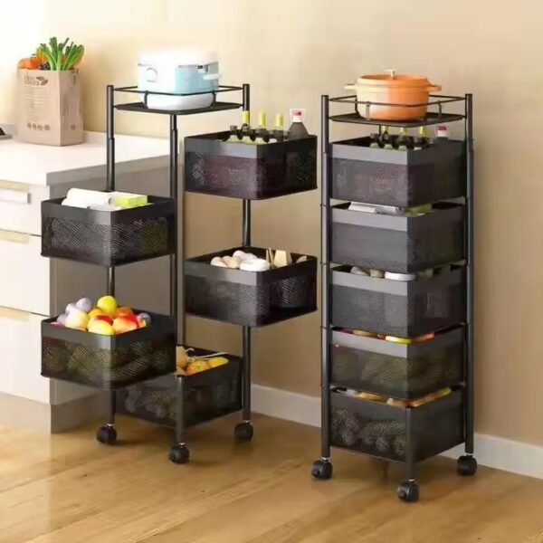 Kitchen Storage Square Shelf - Rotatable 5 Layer Trolley Storage Rack