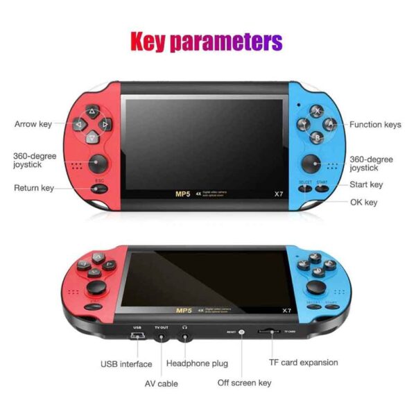 X7 Handheld Game Console Player 4.3 Inch LCD Display 8GB MP5 Video Game Red Blue - Image 3