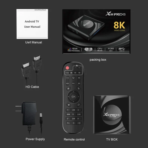 X88 Pro 13 Ultra HD 8K Smart TV Box Android 13.0 RK3528 2GB16GB 4GB 32GB/64GB Wifi6 BT5.0 2.4G&5G Wifi Media Player Set Top Box - Image 6