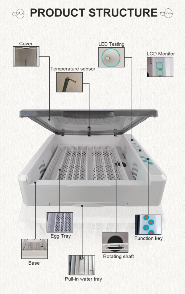 YZ-36 HHD Egg Incubator- Fully Automatic 36 Egg Mini Incubator - Image 3