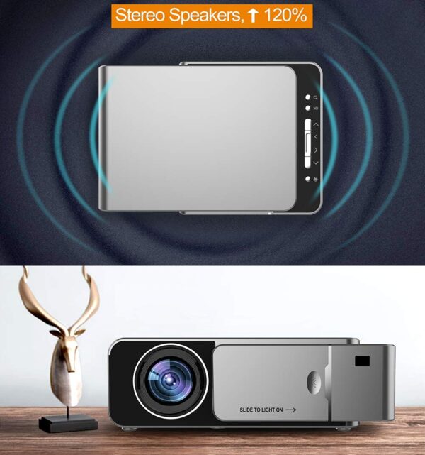 T6 Mini Projector 720p 2400 Lumens LED Home Cinema Projector- Silver - Image 2